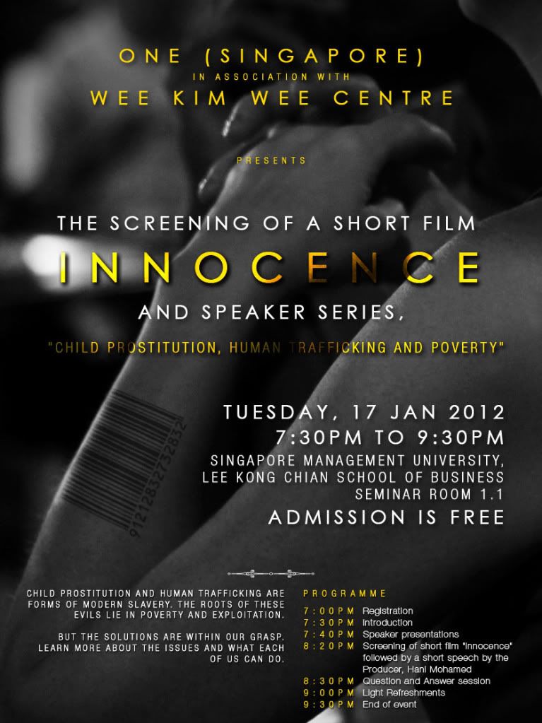 the screening of a short film innocence and speaker series child prostitution human trafficking and poverty