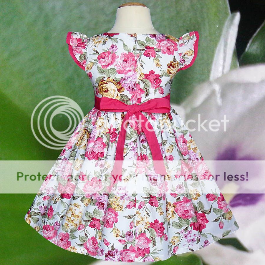 Flower Pink Birthday Party Clothing Baby Girls Dresses Kids Size 5 6 7 Year