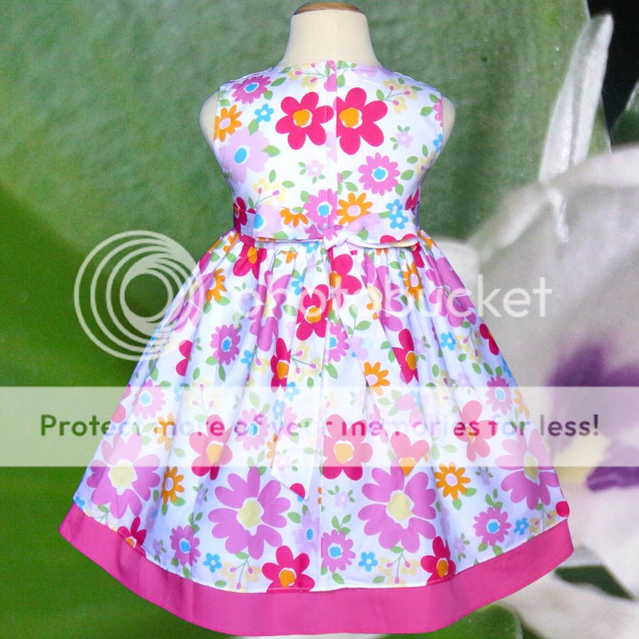 New White Pink Flower Clothing Birthday Party Baby Girls Dress Kids Size 2 5 Y