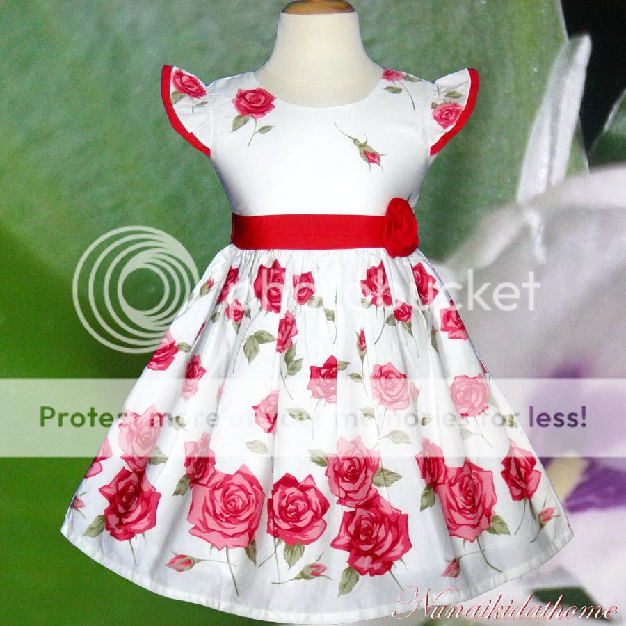 Baby Girls Dress Cream Red Flower Clothing Birthday Summer Party Size 4T