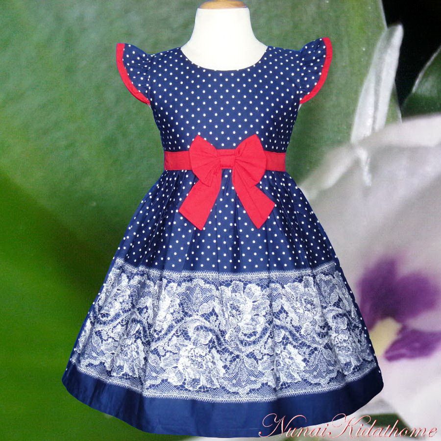 Baby Girls Dresses Kid Navy Blue Polka Dot Summer Clothing Toddler Size 2T